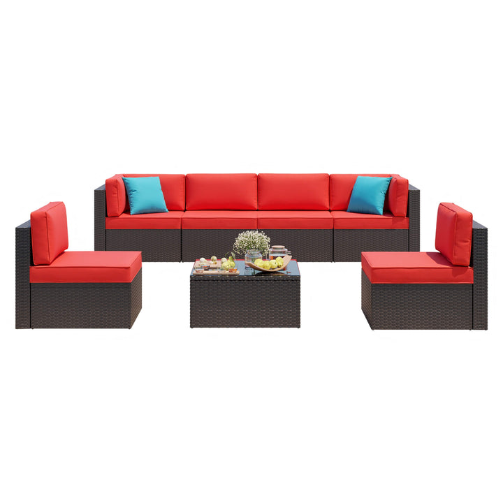 Walsunny Patio Furniture 7 Pieces PE Wicker Outdoor Sectional Sofa Set