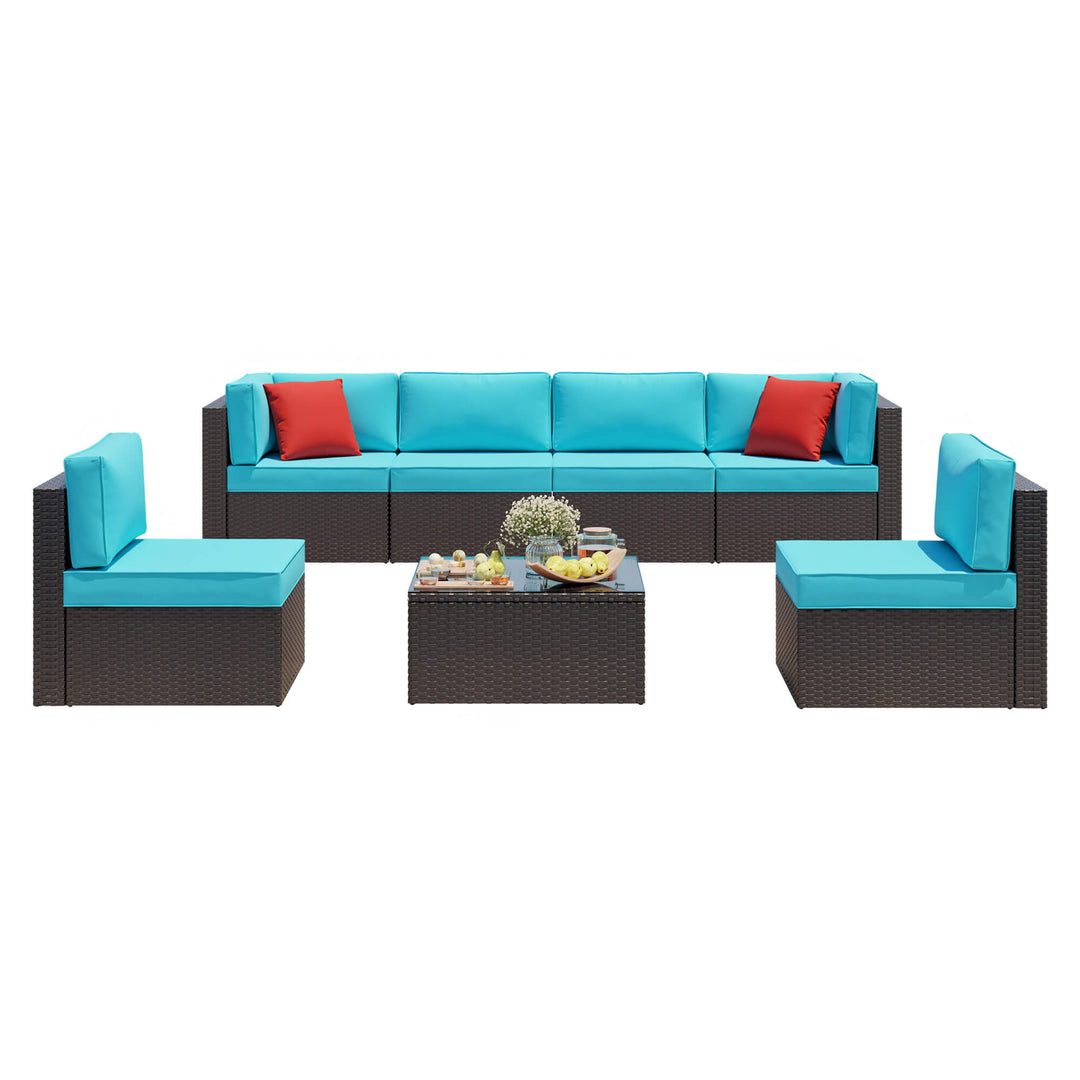 Walsunny Patio Furniture 7 Pieces PE Wicker Outdoor Sectional Sofa Set