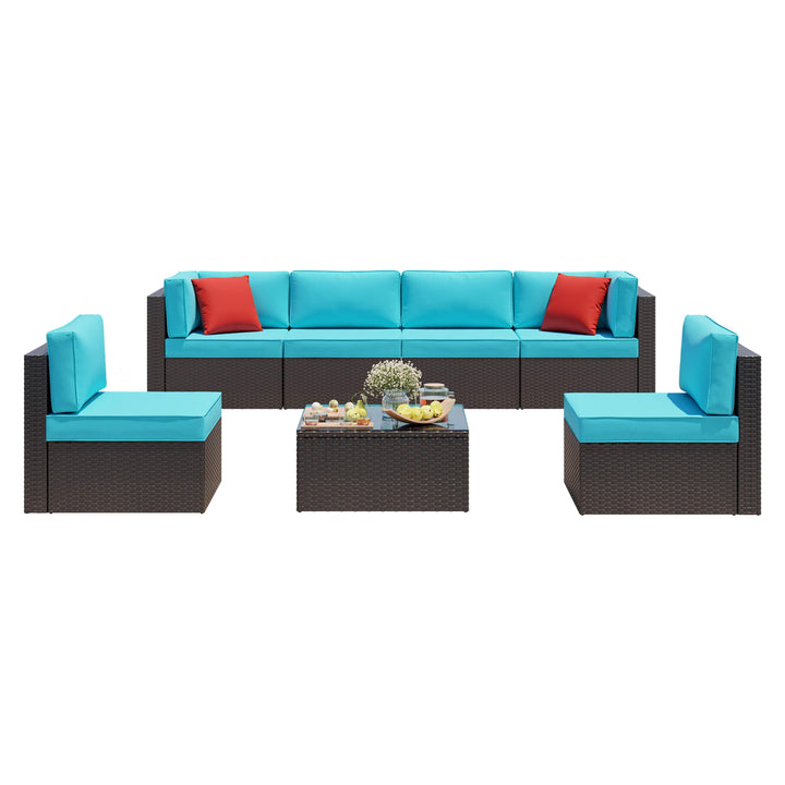Walsunny Patio Furniture 7 Pieces PE Wicker Outdoor Sectional Sofa Set