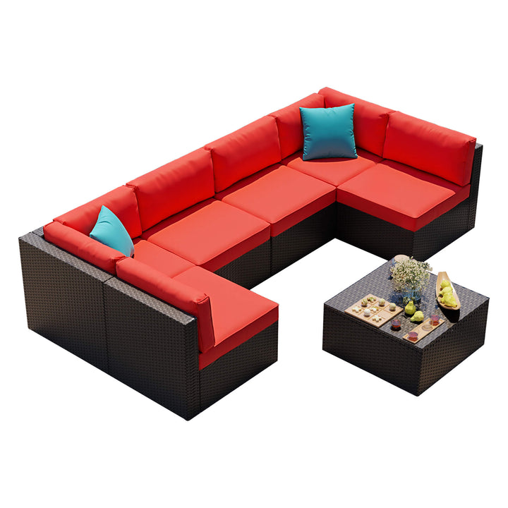 Walsunny Patio Furniture 7 Pieces PE Wicker Outdoor Sectional Sofa Set