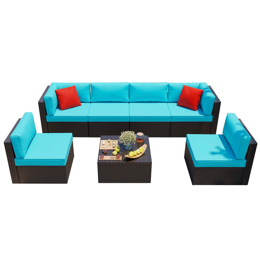 Walsunny Patio Furniture 7 Pieces PE Wicker Outdoor Sectional Sofa Set