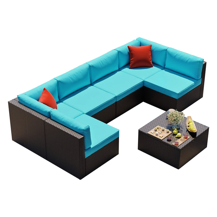 Walsunny Patio Furniture 7 Pieces PE Wicker Outdoor Sectional Sofa Set