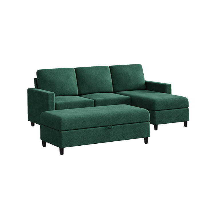 Walsunny Sectional Sofa With Long Storage Ottoman For Small Apartment#color_green