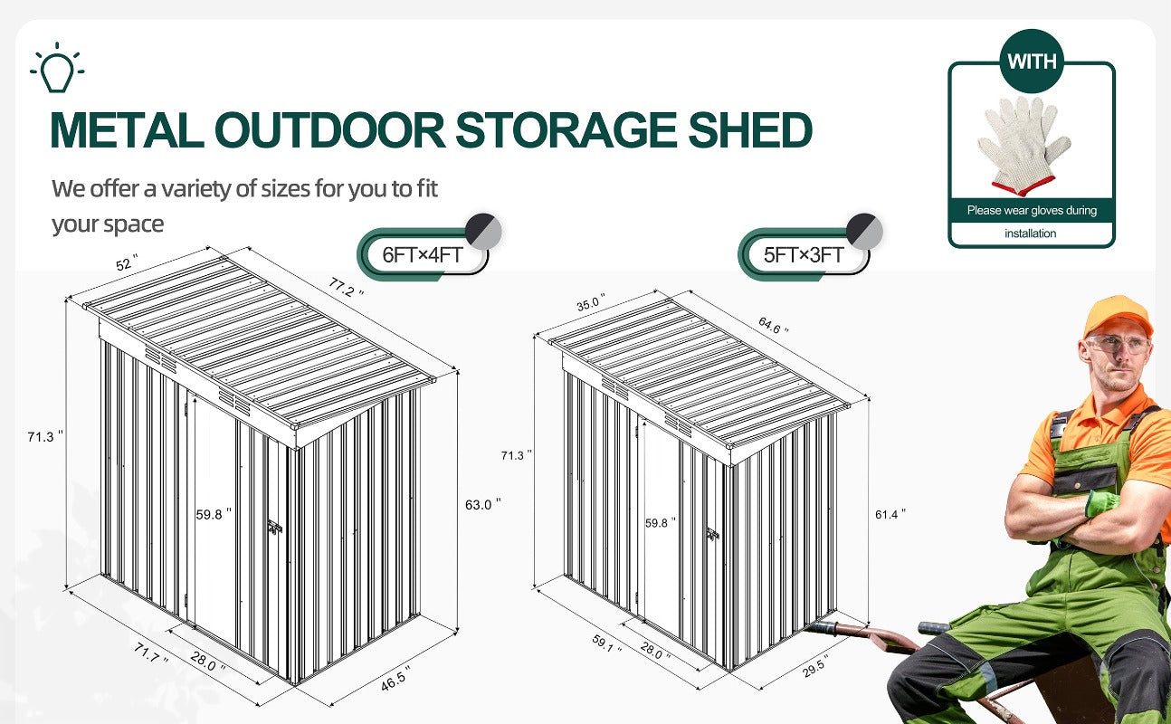 Walsunny Dark Gray Metal Outdoor Storage Garden Shed for Backyard
