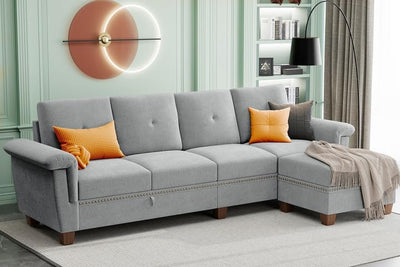 Walsunny Convertible Sectional Sofa L Shaped Couch with Storage Chaise, 4-Seater Reversible Sectional Couch