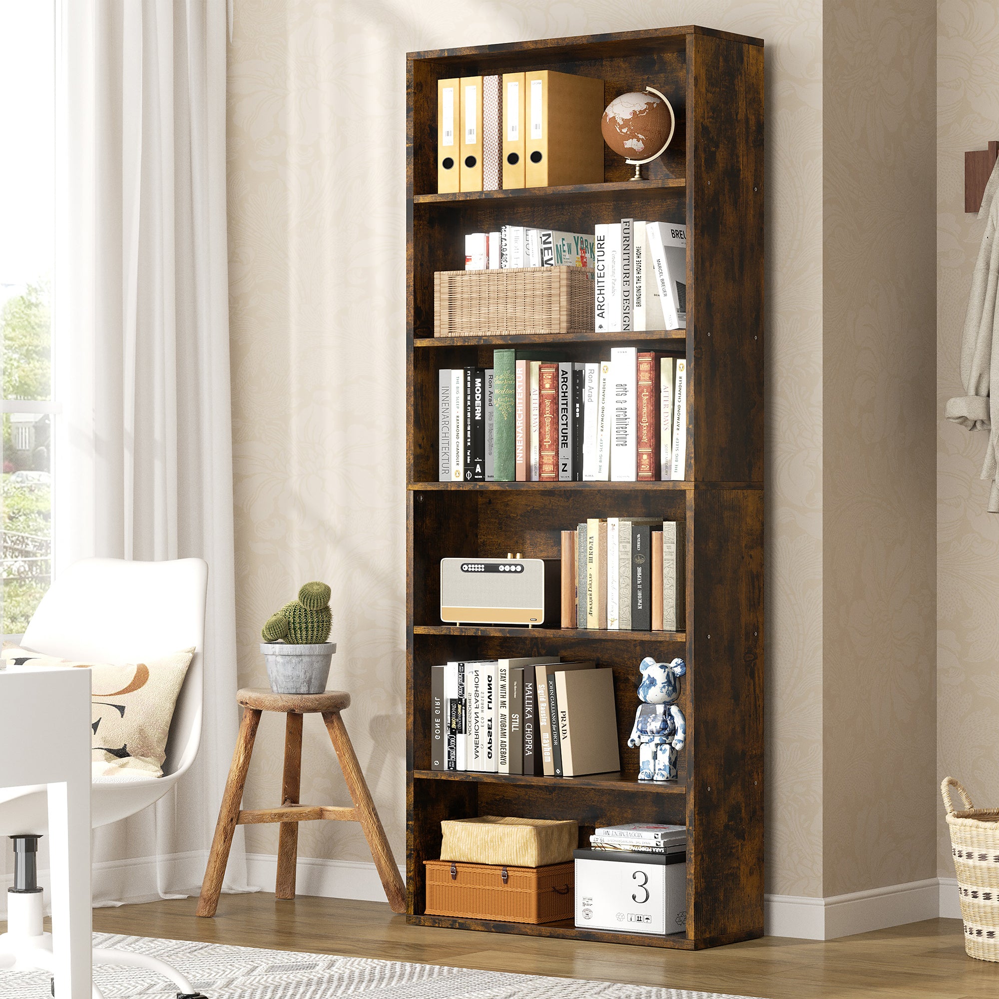 Walsunny 70 inch bookshelves / Bookcases, Floor Standing 6-Tiers