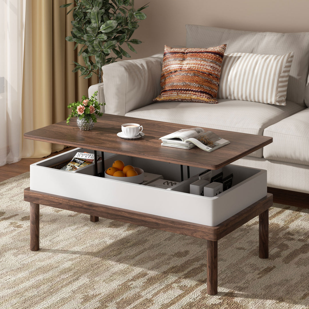 Walsunny Wood Lift Top Coffee Table with Hidden Compartment, Rising Tabletop Dining Table