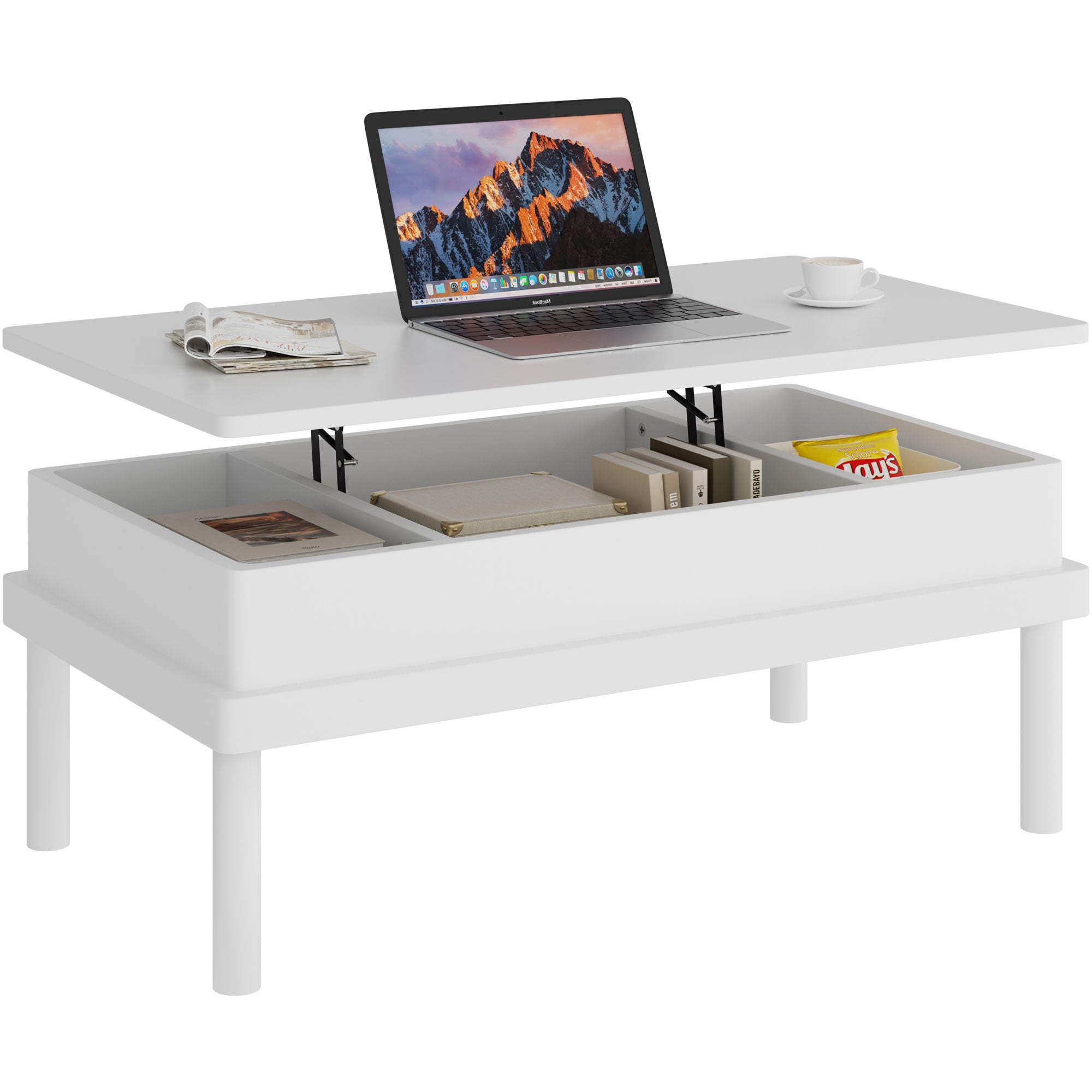 Walsunny Wood Lift Top Coffee Table with Hidden Compartment, Rising Ta
