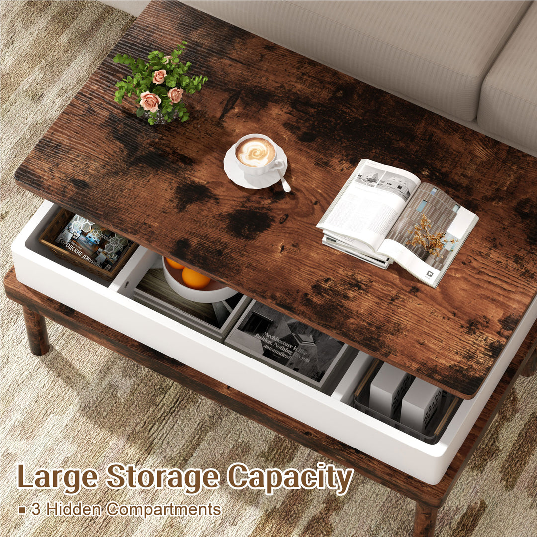 Walsunny Wood Lift Top Coffee Table with Hidden Compartment, Rising Tabletop Dining Table