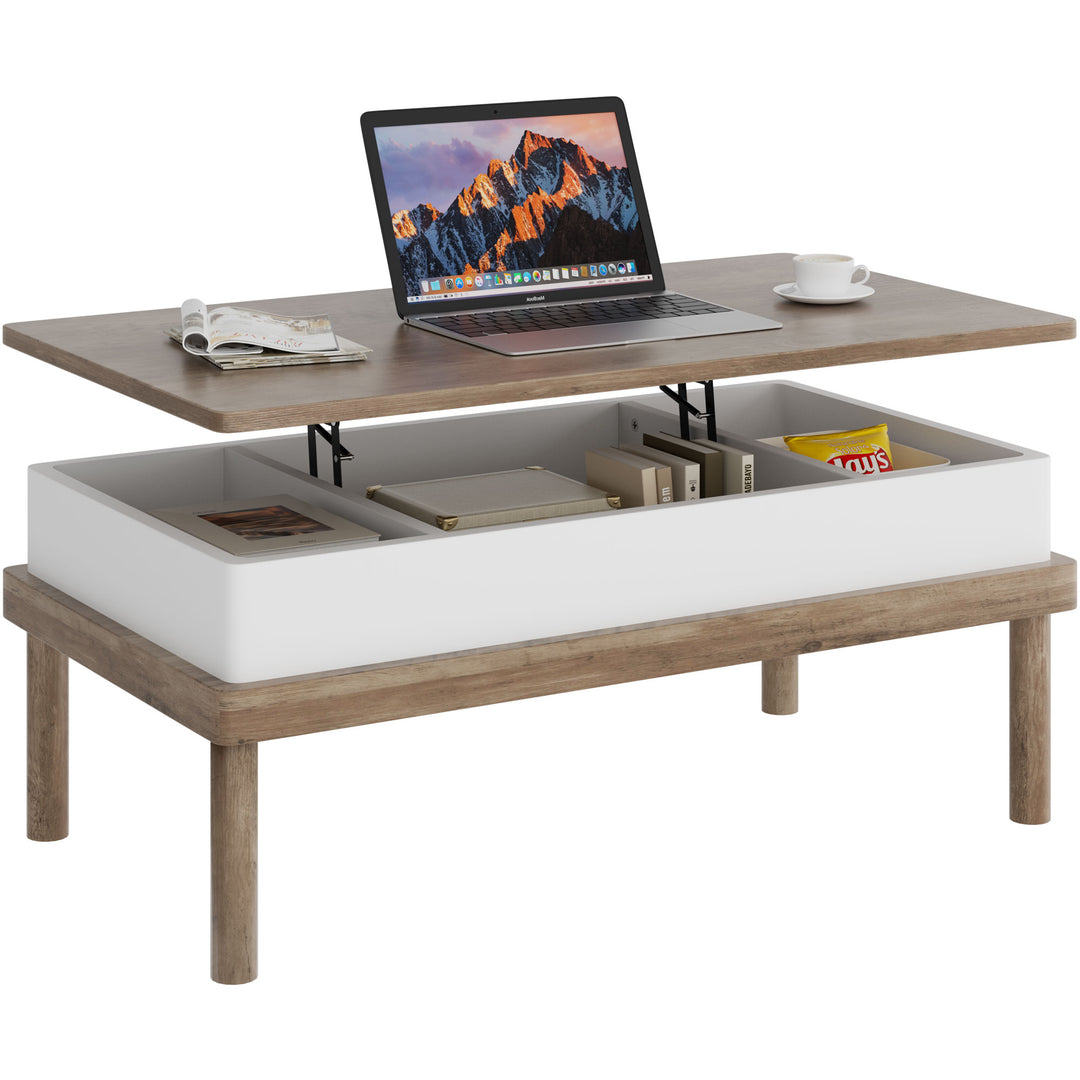 Walsunny Wood Lift Top Coffee Table with Hidden Compartment, Rising Tabletop Dining Table