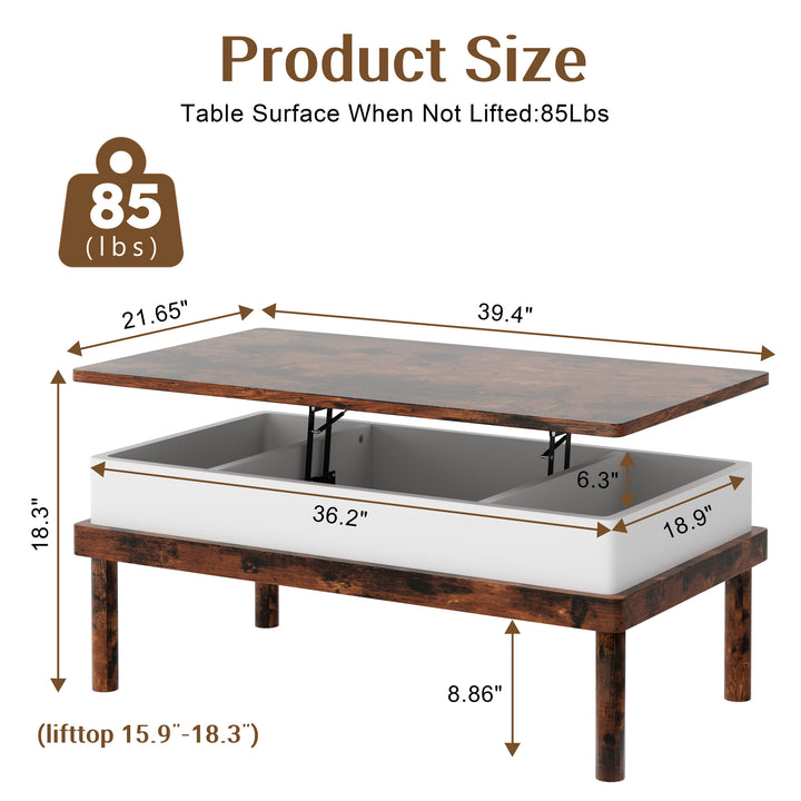 Walsunny Wood Lift Top Coffee Table with Hidden Compartment, Rising Tabletop Dining Table