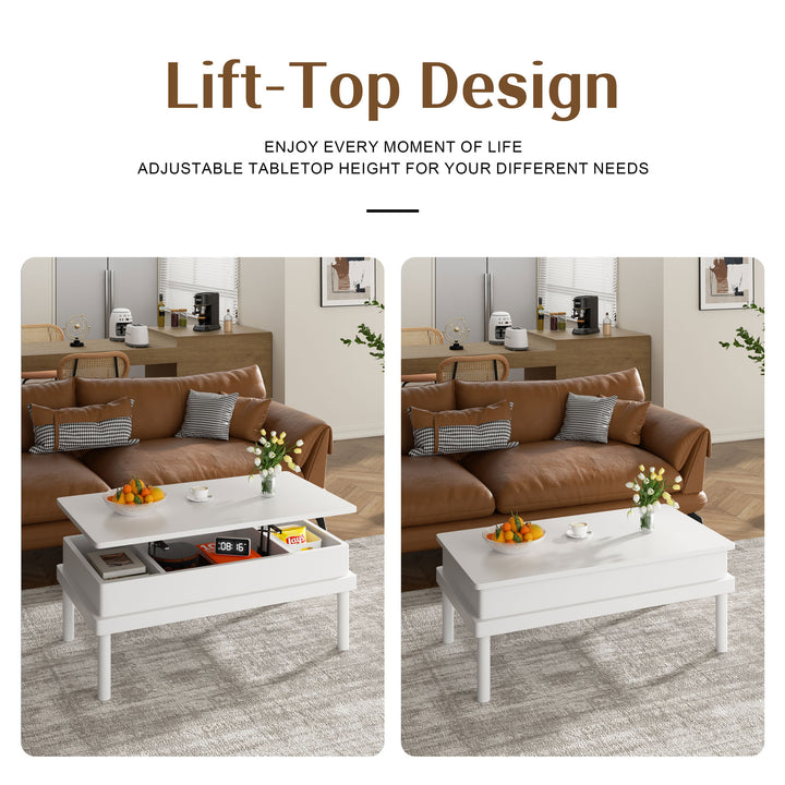 Walsunny Wood Lift Top Coffee Table with Hidden Compartment, Rising Tabletop Dining Table