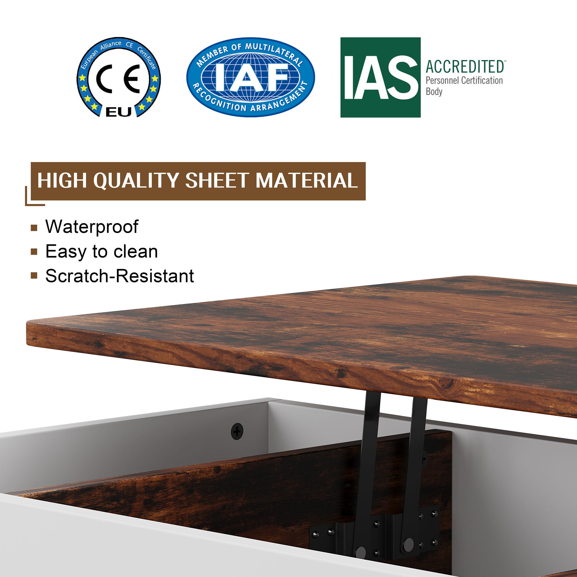 Walsunny Wood Lift Top Coffee Table with Hidden Compartment, Rising Ta