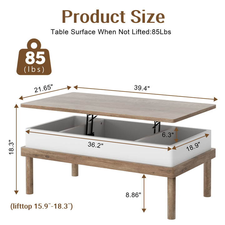 Walsunny Wood Lift Top Coffee Table with Hidden Compartment, Rising Tabletop Dining Table