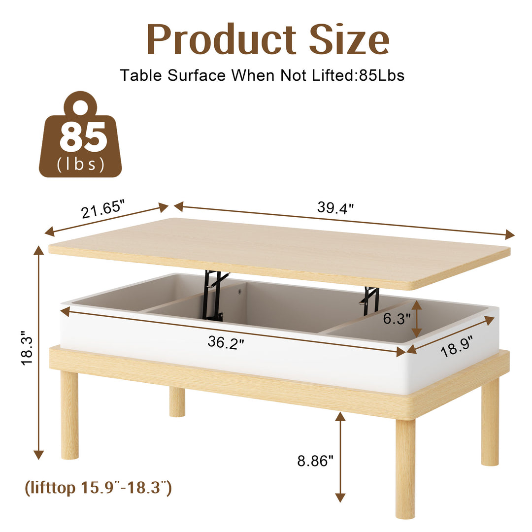 Walsunny Wood Lift Top Coffee Table with Hidden Compartment, Rising Tabletop Dining Table