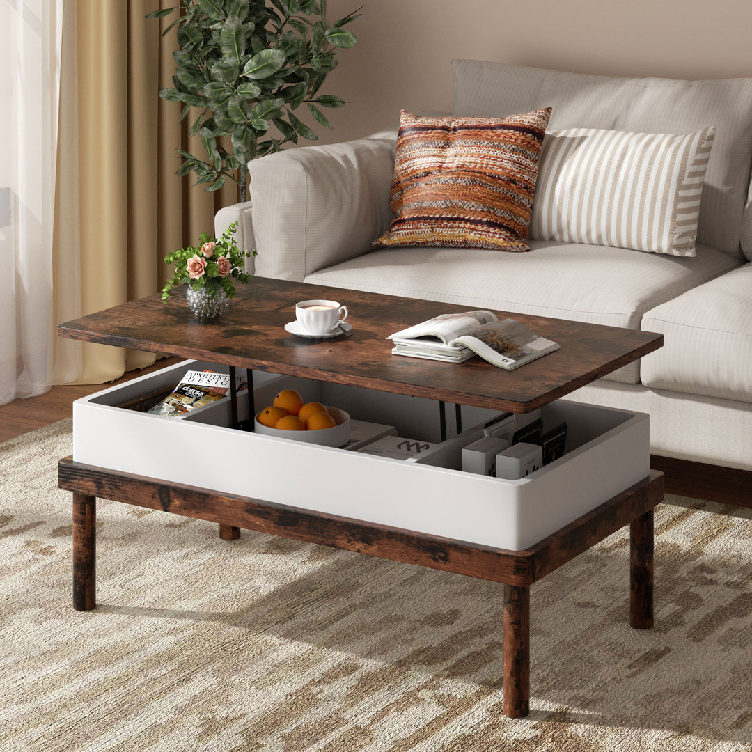 Walsunny Wood Lift Top Coffee Table with Hidden Compartment, Rising Tabletop Dining Table