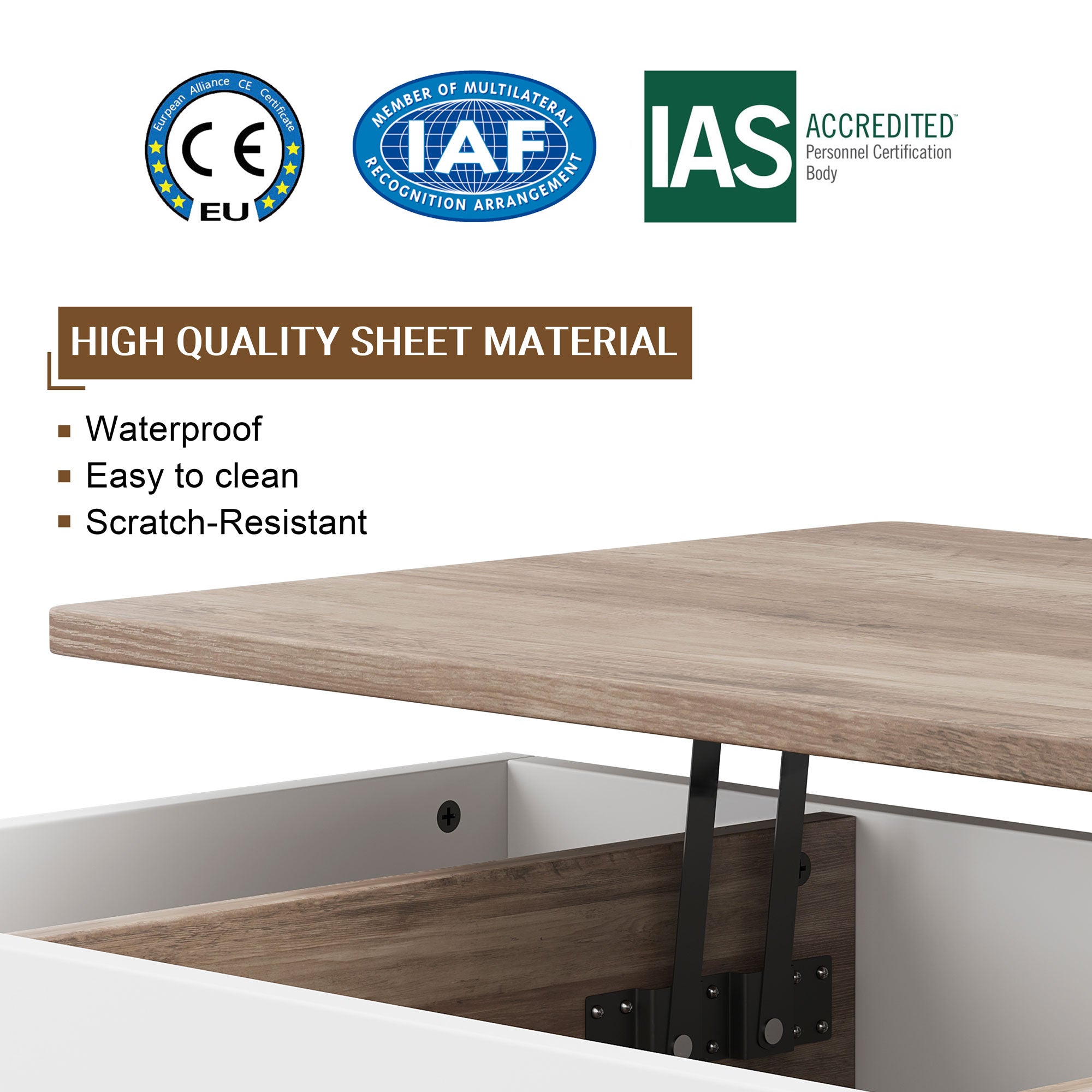 Walsunny Wood Lift Top Coffee Table with Hidden Compartment, Rising Ta