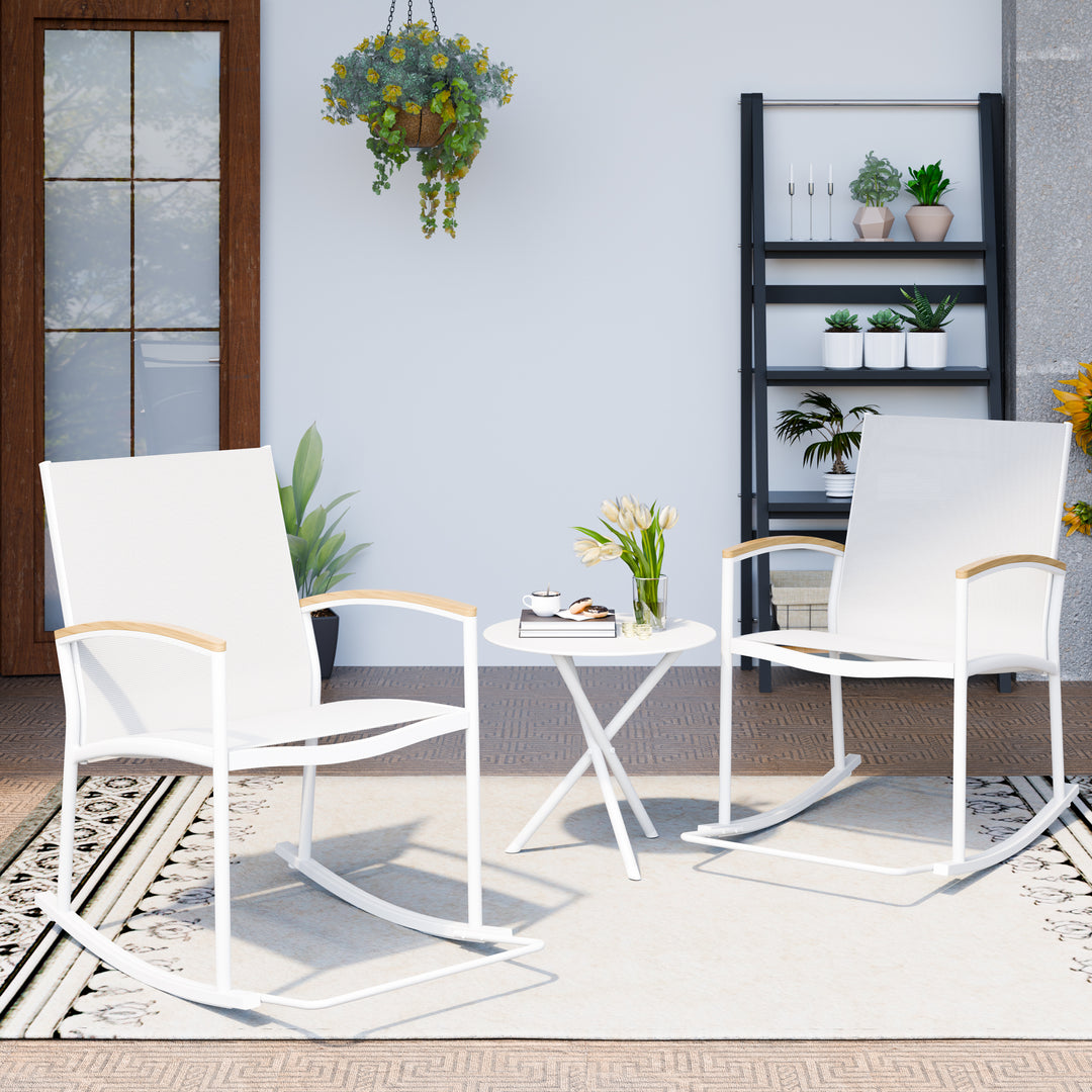 Walsunny 3 Pieces Patio Set Outdoor Patio Furniture Sets Modern Rocking Bistro Set Textilene Chair Conversation Sets Black