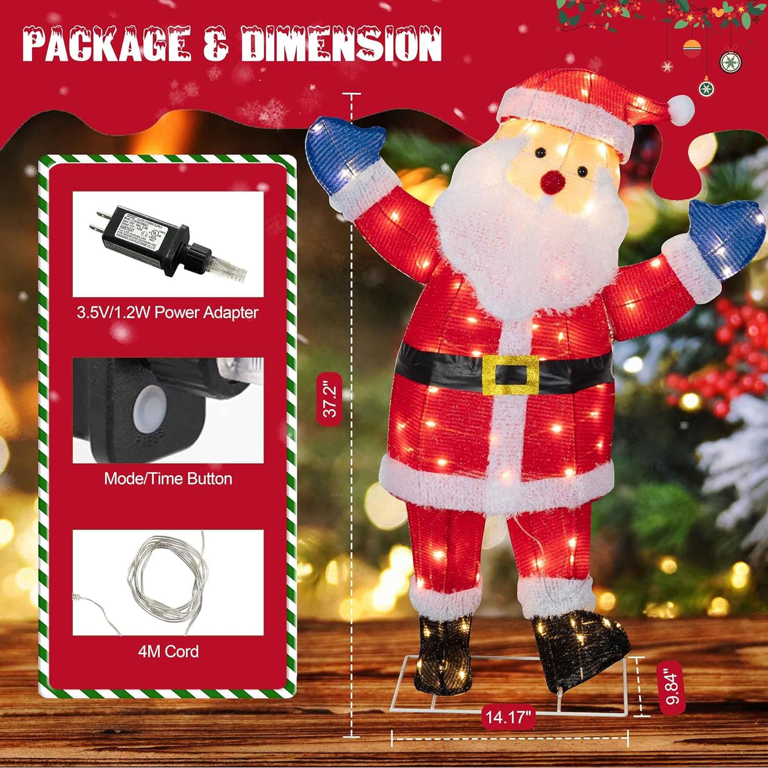 Walsunny Christmas Standing Santa Claus 3D Super Large Lighted Holiday