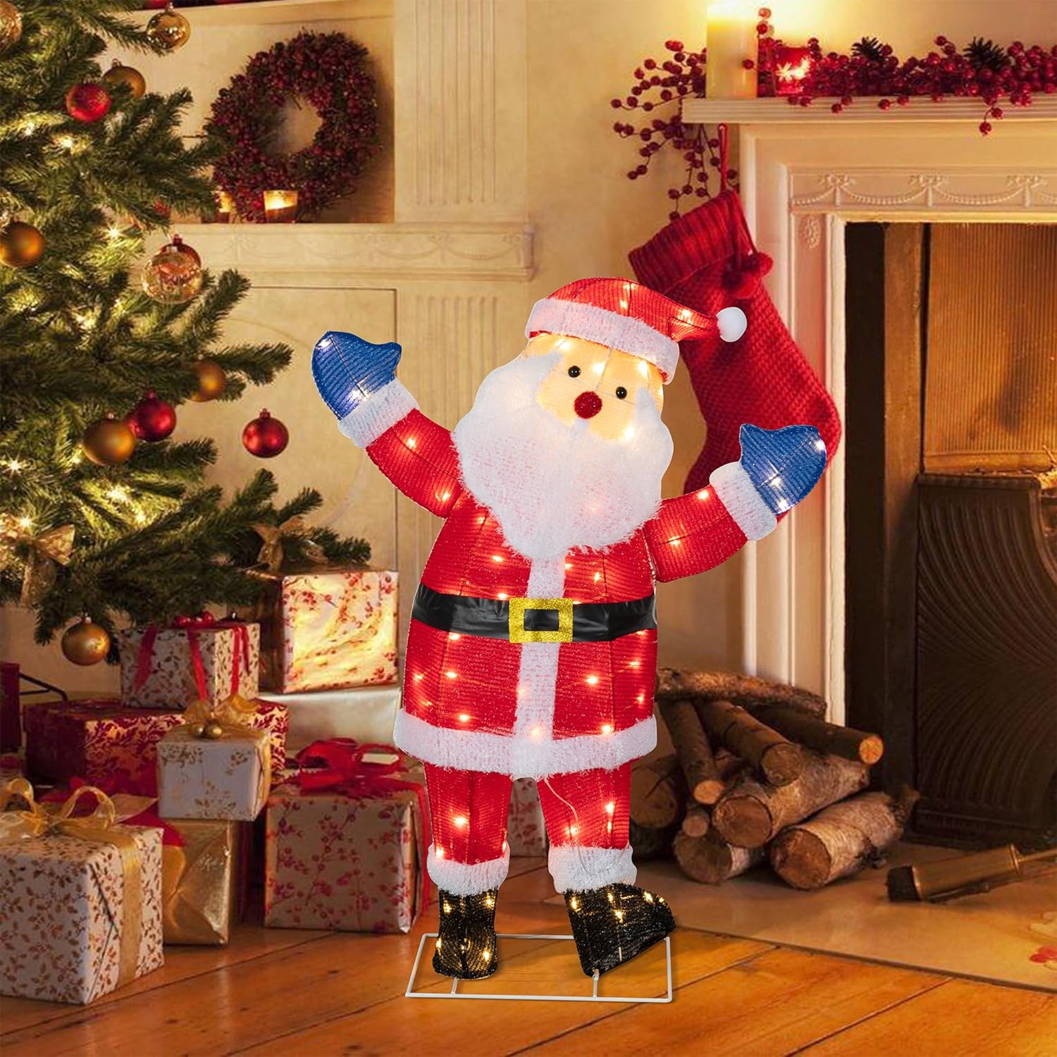 Walsunny Christmas Standing Santa Claus 3D Super Large Lighted Holiday
