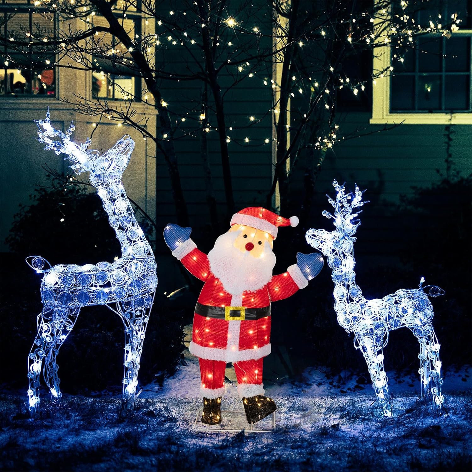 Walsunny Christmas Standing Santa Claus 3D Super Large Lighted Holiday