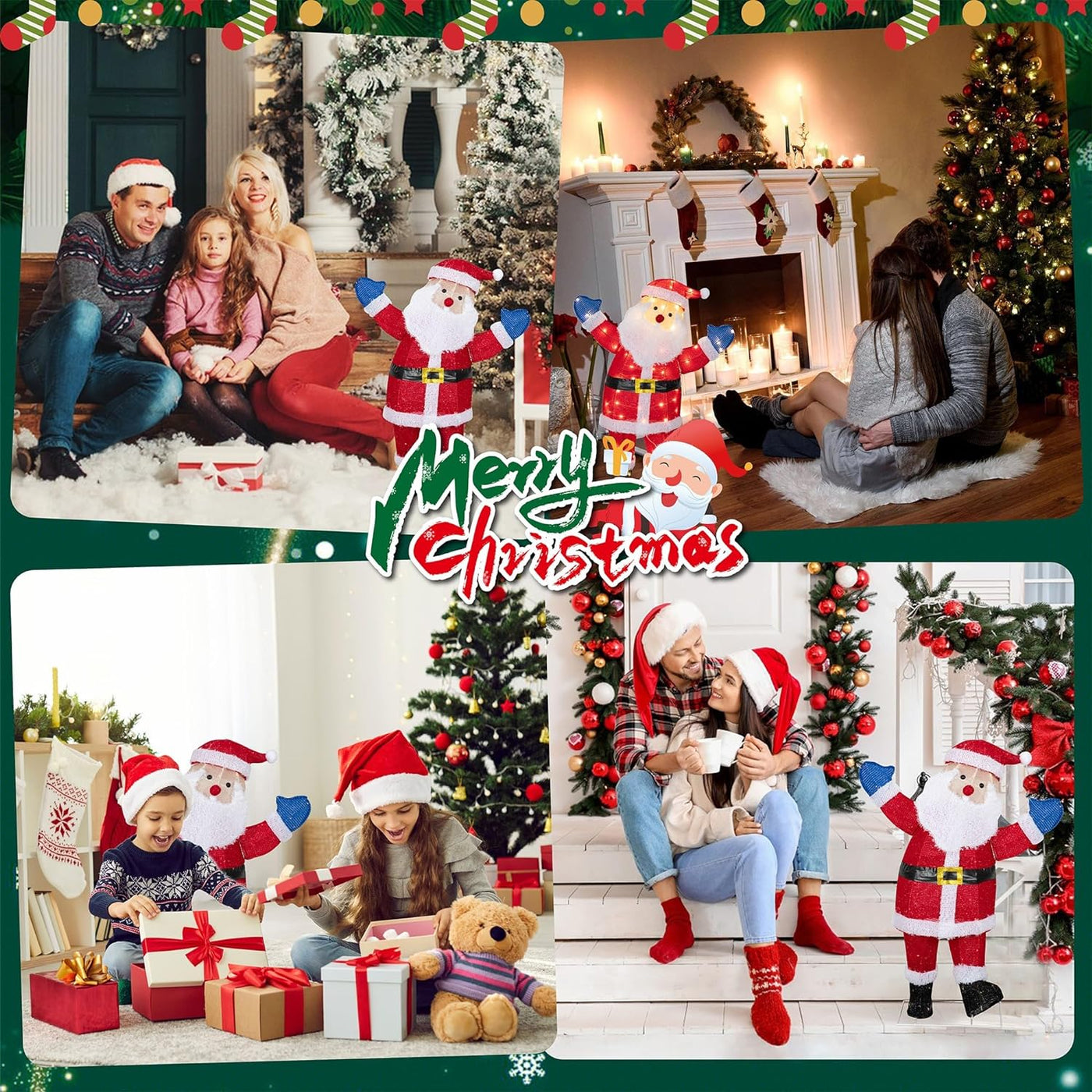 Walsunny  Christmas Standing Santa Claus 3D Super Large Lighted Holiday Displays Family Set