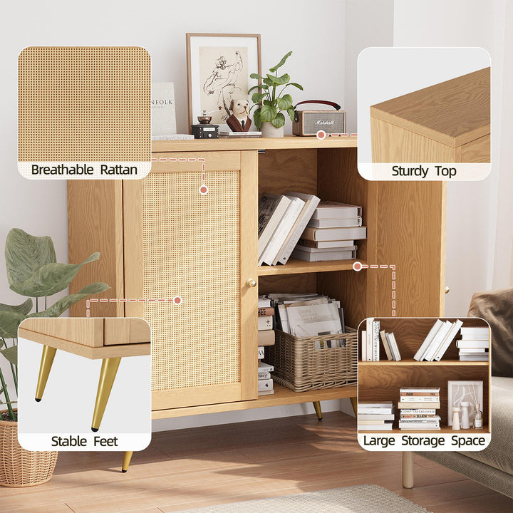 Walsunny Rattan Storage Cabinet, Multifunctional Cupboard