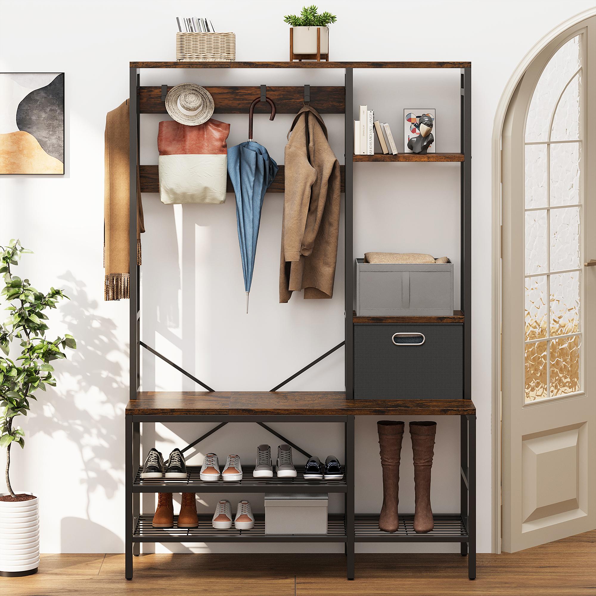 Walsunny Coat Rack with Bench and Shoe Storage Shelves - 5 in 1