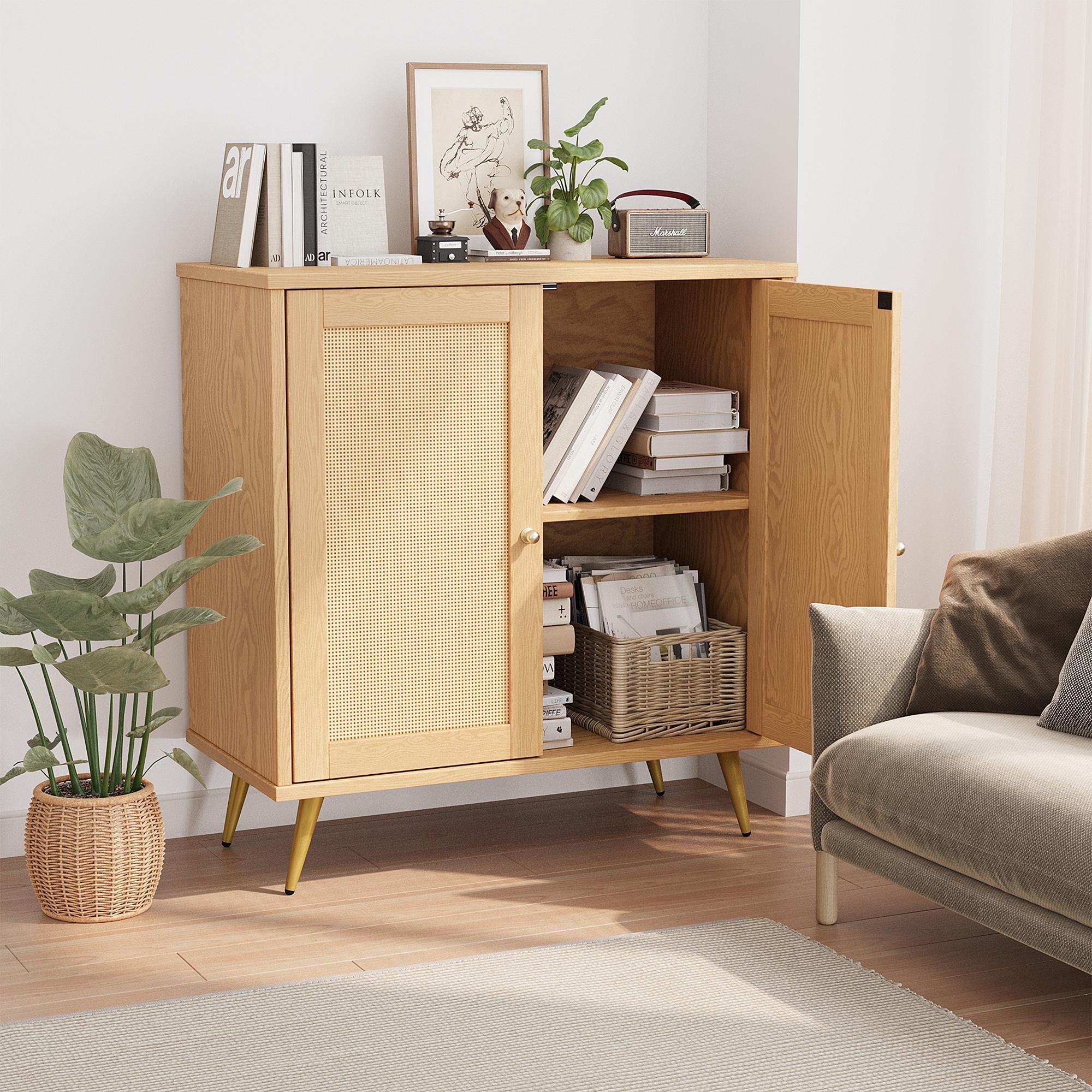 Walsunny Rattan Storage Cabinet, Multifunctional Cupboard, Accent