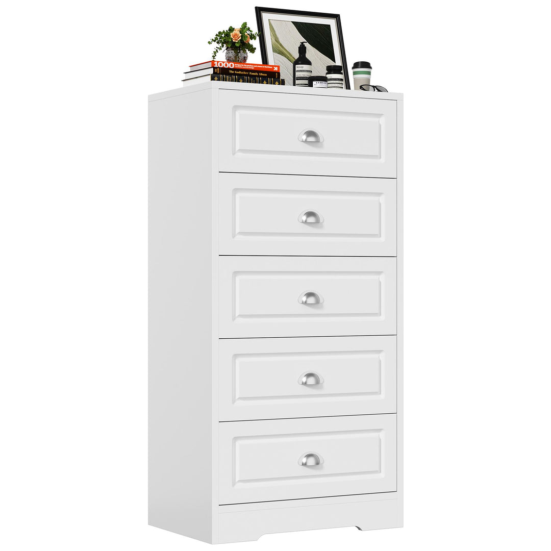 Walsunny 5 Drawers Dresser for Bedroom, Wood Farmhouse Drawer Chest, Tall Dresser Storage, Dressers Organizer for Nursery, Hallway, White/Black Walsunny 5 Drawers Dresser for Bedroom, Wood Farmhouse Drawer Chest, Tall Dresser Storage, Dressers Organizer for Nursery, Hallway, White/Black