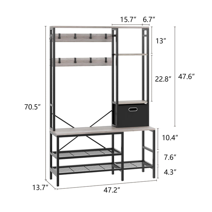 Walsunny Coat Rack with Bench and Shoe Storage Shelves - 5 in 1 Large Organizer for Entryway, Hallway, Mudroom, and Bedroom