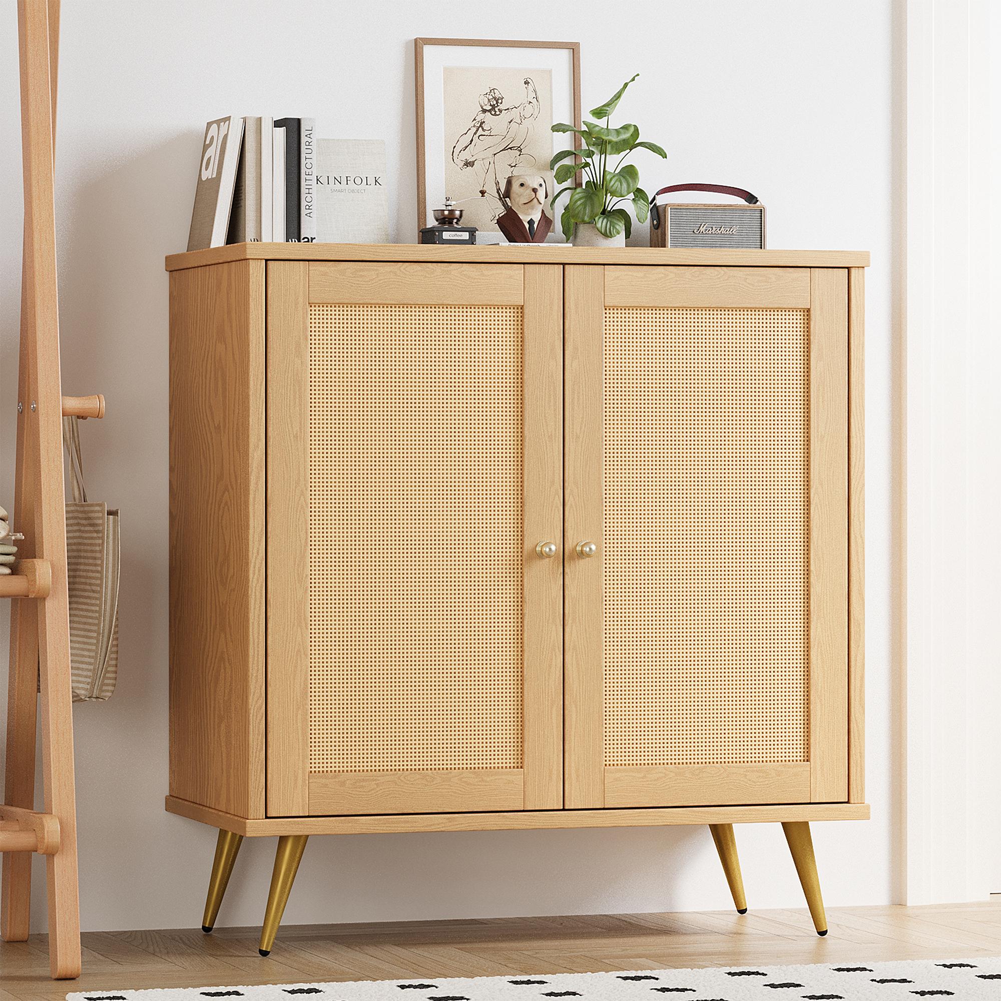 Walsunny Rattan Storage Cabinet, Multifunctional Cupboard, Accent