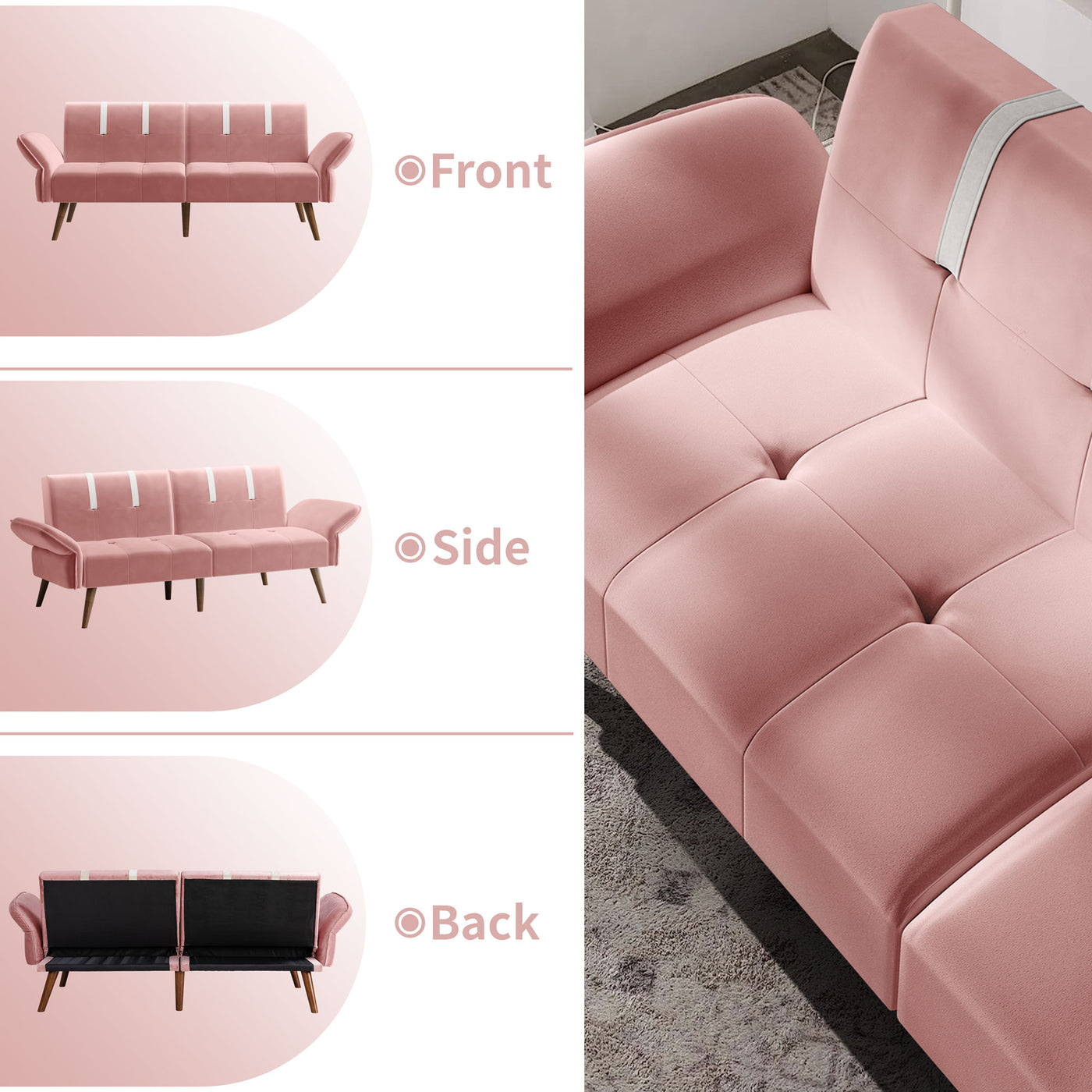 Walsunny Velvet Loveseat Sofa Couch Sofa cama for Apartments