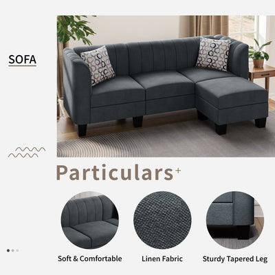 Walsunny 3 Seat L Shaped Sofa with High Armrest Upgraded Convertible Sectional Sofa