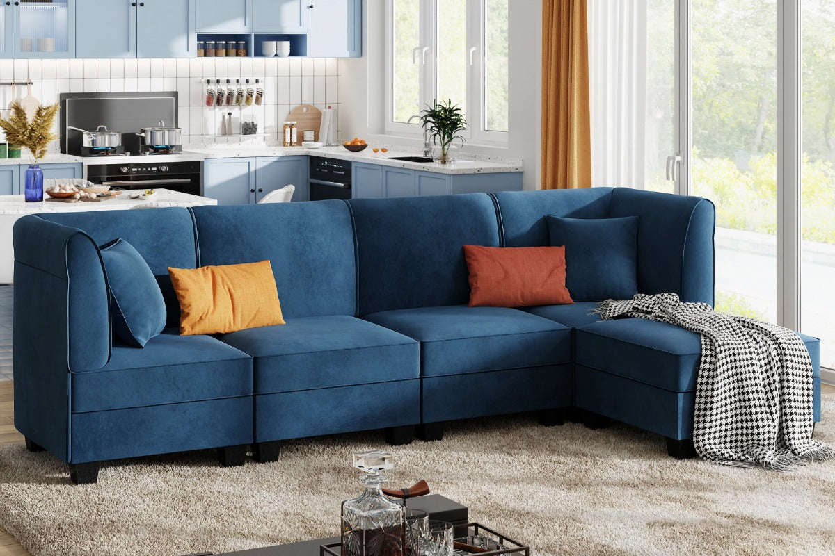 Walsunny Velvet 5 Pieces Modular Sectional Sofa L-Shaped Couch With Reversible Chaise