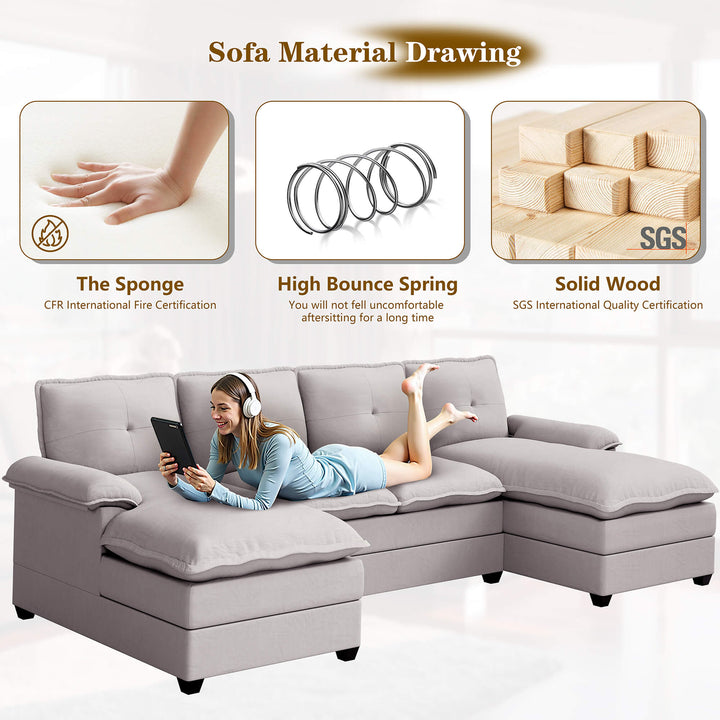 Walsunny 109''  4-Seat U Shaped Modern Sectional Sofa With Double Chaise