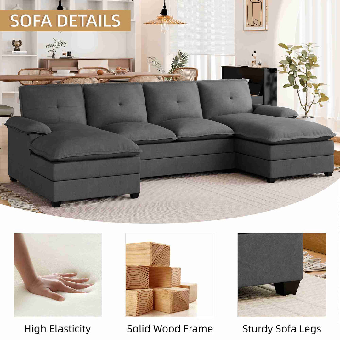 WALSUNNY 109'' U-shaped Sectional cloud-like Sofa Couches #color_black