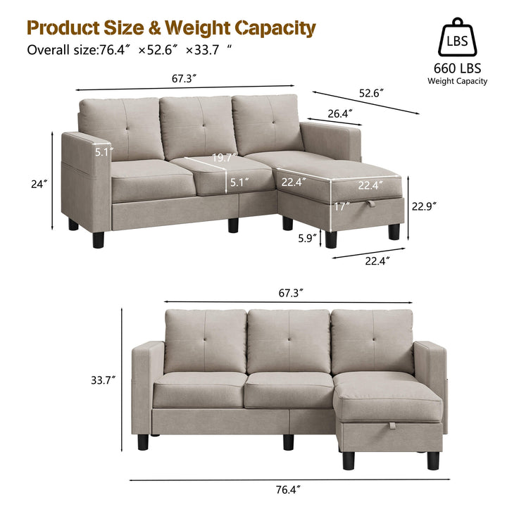 WALSUNNY livingroom sectional couch sectional couch #color_khaki