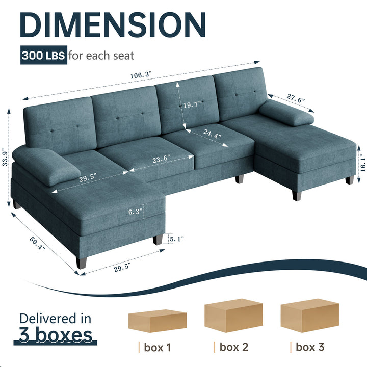 WALSUNNY 106'' Sectional Sofa Couches #color_blue