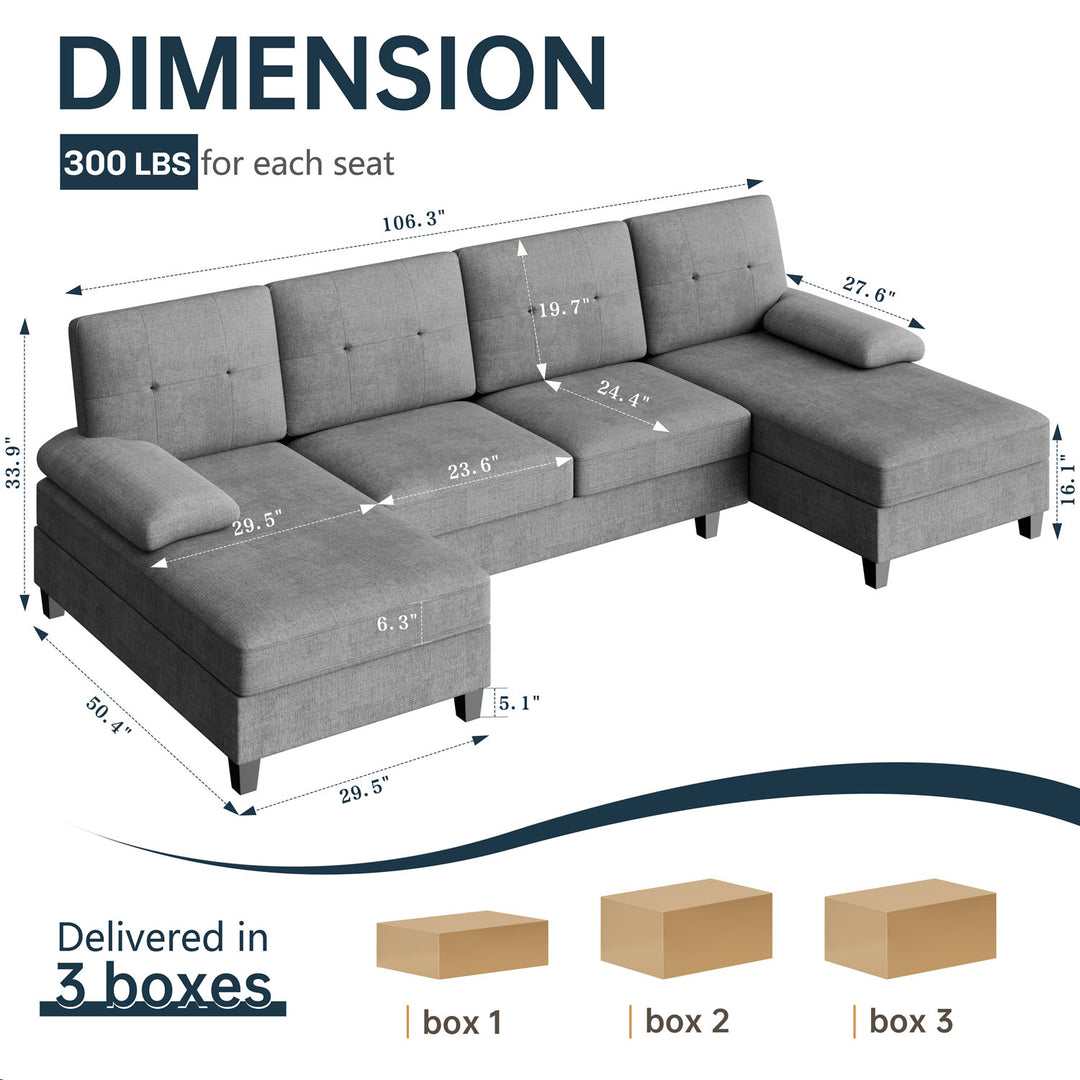 WALSUNNY 106'' Sectional Sofa Couches #color_light-grey