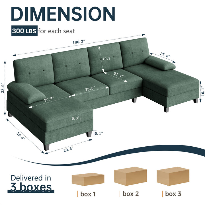 WALSUNNY 106'' Sectional Sofa Couches #color_green