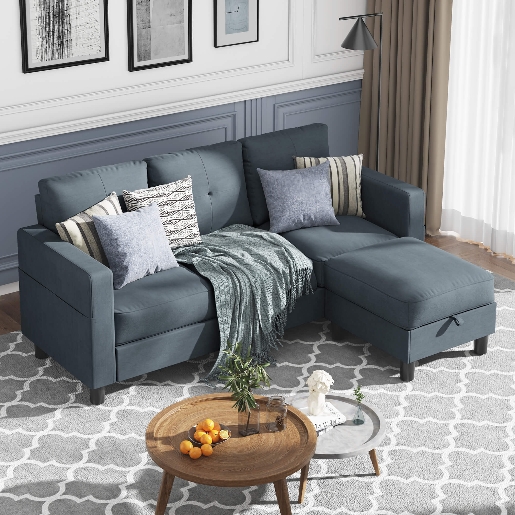 Walsunny 3-Seat Modern Sectional Sofa With Reversible Chaise
