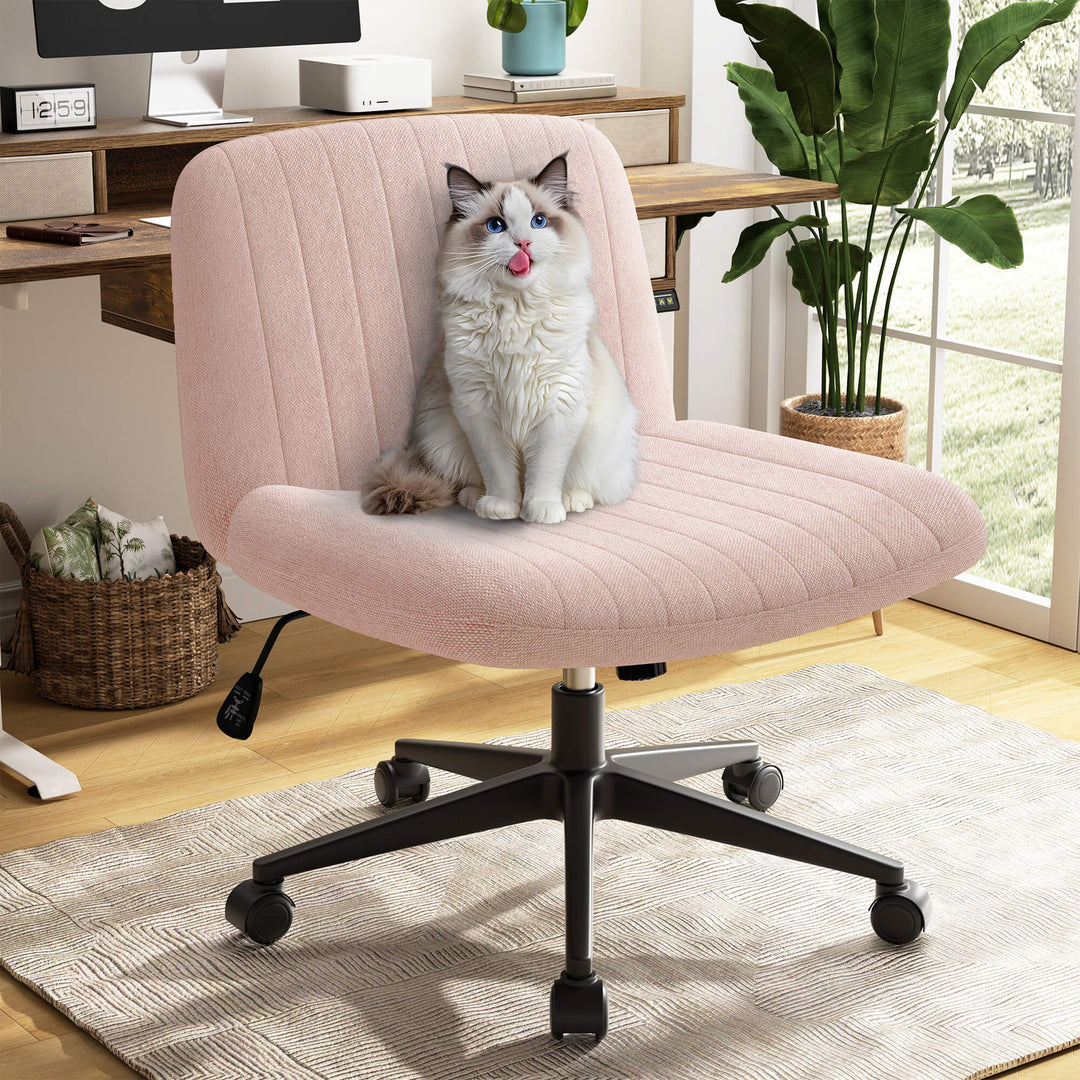 Walsunny Cross Legged Office Chair Armless Wide Chair Cross Legged Office Chair Computer Chair #color_pink #foot_pulley-foot