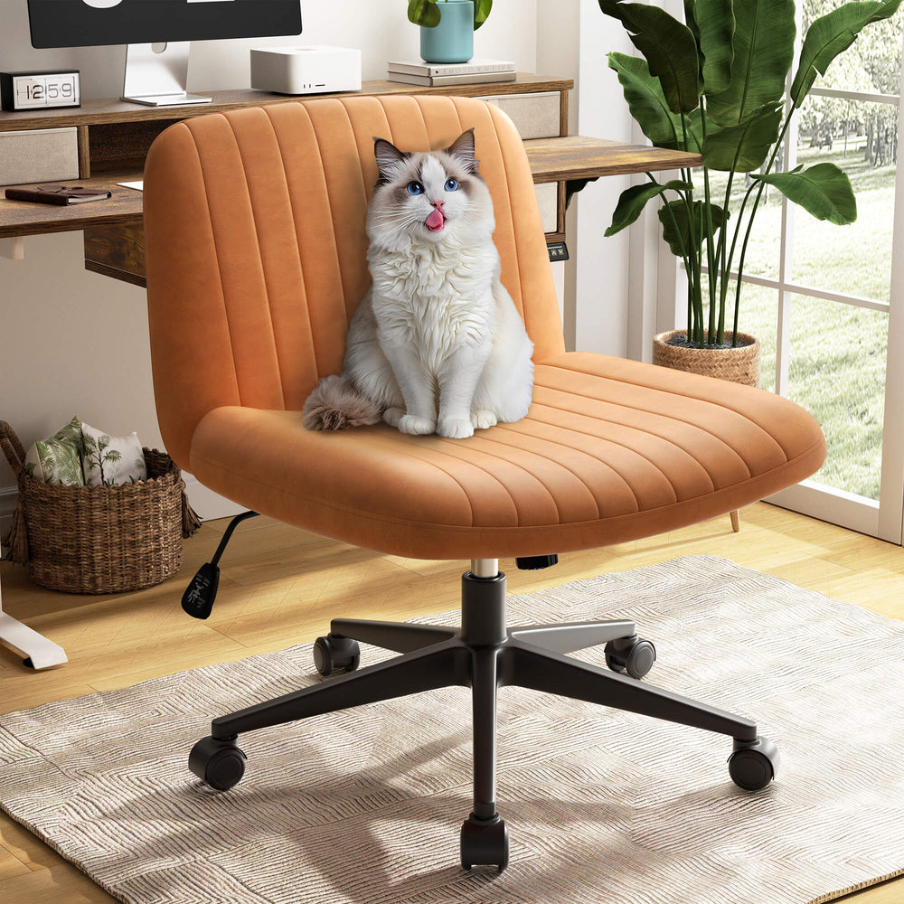 Walsunny Cross Legged Office Chair Armless Wide Chair Cross Legged Office Chair Computer Chair #color_orange #foot_pulley-foot