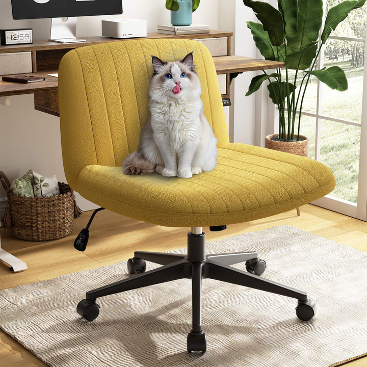 Walsunny Cross Legged Office Chair Armless Wide Chair Cross Legged Office Chair Computer Chair #color_yellow #foot_pulley-foot