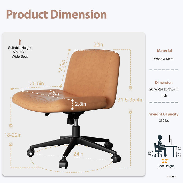 Walsunny Cross Legged Office Chair Armless Wide Chair Cross Legged Office Chair Computer Chair #color_orange #foot_pulley-foot