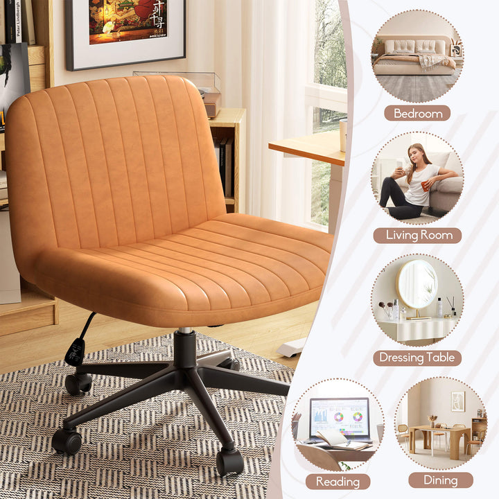 Walsunny Cross Legged Office Chair Armless Wide Chair Cross Legged Office Chair Computer Chair #color_orange #foot_pulley-foot