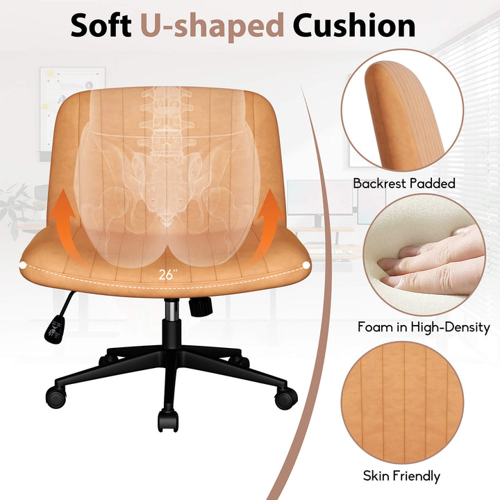 Walsunny Cross Legged Office Chair Armless Wide Chair Cross Legged Office Chair Computer Chair #color_orange #foot_pulley-foot