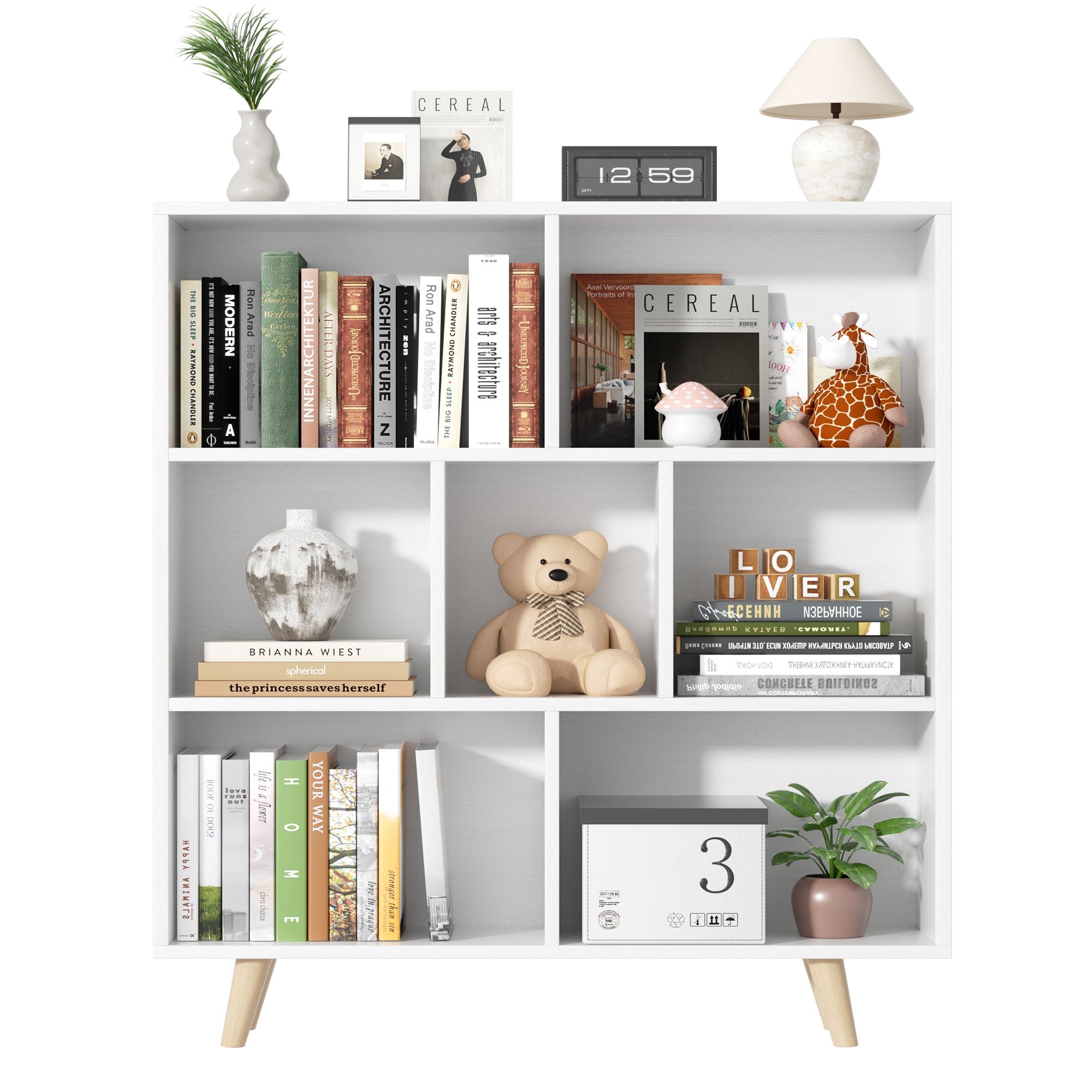 Walsunny Wooden Open Shelf Bookcase, 3 Tiers & 7 Cubes Book Shelf