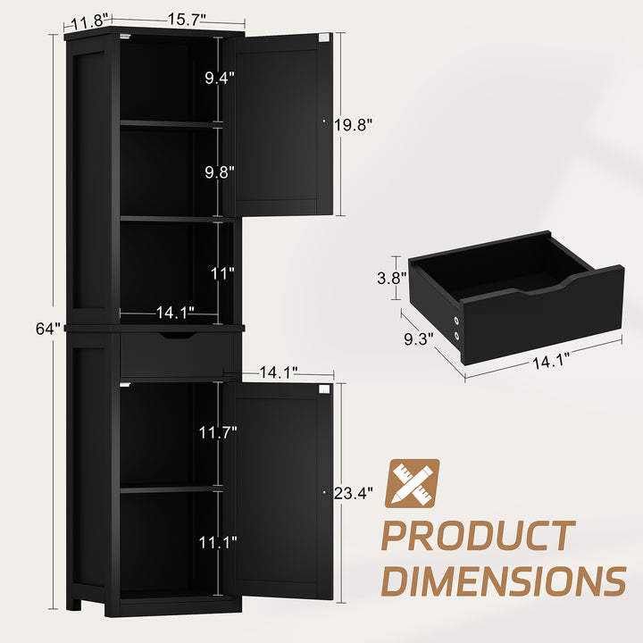 Walsunny Bathroom Cabinet, Storage Cabinet with 2 Doors & 1 Drawer, Floor Mount, with Adjustable Shelves